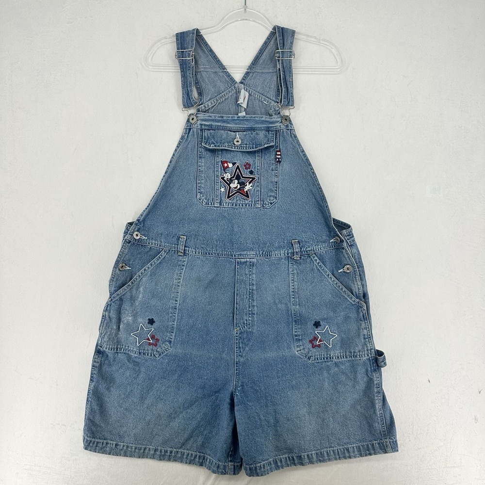 Disney Denim Short Overalls Mickey Mouse Plus Womens 20W American Patriotic Star